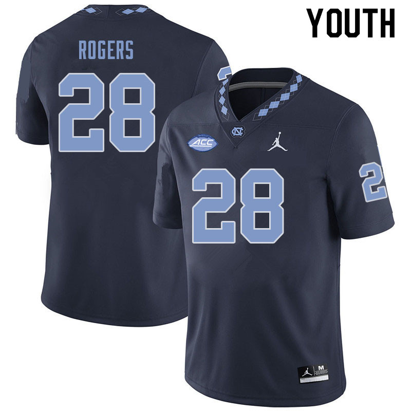 Youth #28 Cyrus Rogers North Carolina Tar Heels College Football Jerseys Sale-Navy